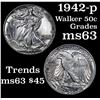 Image 1 : 1942-p Walking Liberty Half Dollar 50c Grades Select Unc