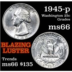 1945-p Washington Quarter 25c Grades GEM+ Unc