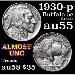 1930-p Buffalo Nickel 5c Grades Choice AU