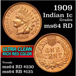 1909 Indian Cent 1c Grades Choice Unc RD