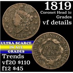 1819 Coronet Head Large Cent 1c Grades vf details