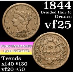1844 Braided Hair Large Cent 1c Grades vf+