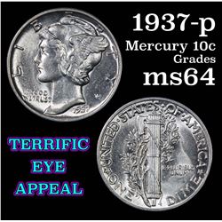 1937-p Mercury Dime 10c Grades Choice Unc