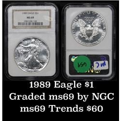 NGC 1989 Silver Eagle Dollar $1 Graded ms69 By NGC