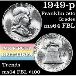 1949-p Franklin Half Dollar 50c Grades Choice Unc FBL