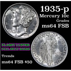 1935-p Mercury Dime 10c Grades Choice Unc FSB