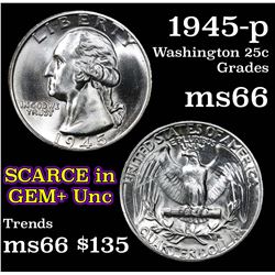 1945-p Washington Quarter 25c Grades GEM+ Unc