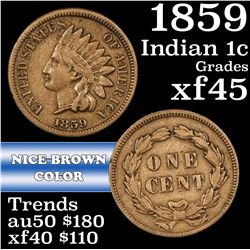 1859 Indian Cent 1c Grades xf+