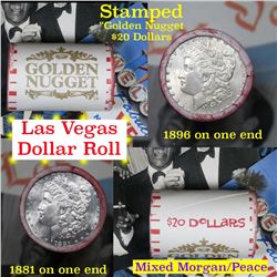 ***Auction Highlight*** $20 Las Vegas Mixed Morgan & Peace Bank style Roll Stamped Golden Nugget (fc