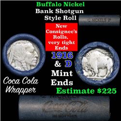Full roll of Buffalo Nickels, 1916 on one end & a 'd' Mint reverse on other end (fc)