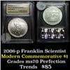 Image 1 : 2006-p Benjamin Franklin Founding Father Unc Modern Commem Dollar $1 Grades ms70, Perfection