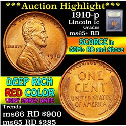 ***Auction Highlight*** 1910-p Lincoln Cent 1c Graded Gem+ Unc RD by USCG (fc)