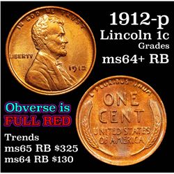 1912-p Lincoln Cent 1c Grades Choice+ Unc RB