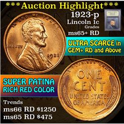 ***Auction Highlight*** 1923-p Lincoln Cent 1c Graded Gem+ Unc RD by USCG (fc)