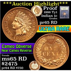 ***Auction Highlight*** Proof 1886 Ty1 Indian Cent 1c Graded Gem Proof Red by USCG (fc)