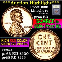 ***Auction Highlight*** Proof 1938 Lincoln Cent 1c Graded Gem+ Proof Red by USCG (fc)