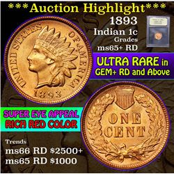 ***Auction Highlight*** 1893 Indian Cent 1c Graded Gem+ Unc RD by USCG (fc)