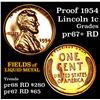 Image 1 : Proof 1954 Lincoln Cent 1c Grades Proof Gem++Red (fc)