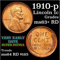 1910-p Lincoln Cent 1c Grades Select+ Unc RD