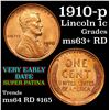 Image 1 : 1910-p Lincoln Cent 1c Grades Select+ Unc RD