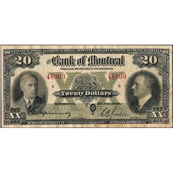 1938 $20 The Bank of Montreal Canada Note