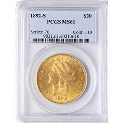 1892-S $20 Liberty Head Double Eagle Gold Coin PCGS MS61