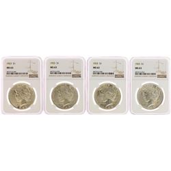 Lot of (4) 1923 $1 Peace Silver Dollar Coins NGC MS63