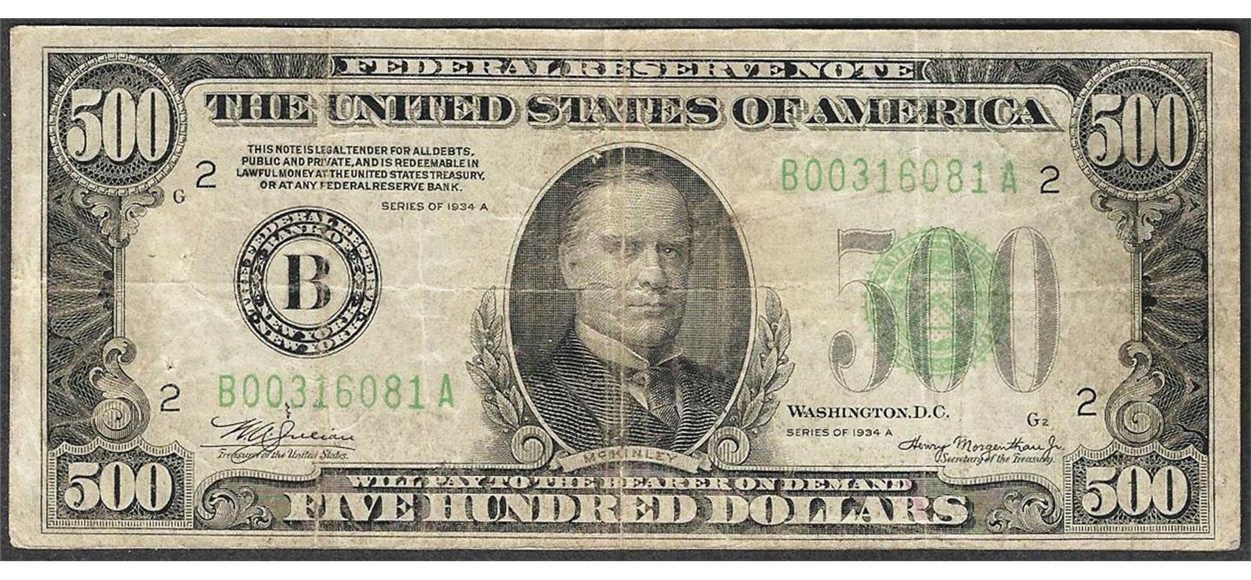 1934A 500 Federal Reserve Note New York