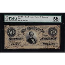 1864 $50 Confederate States of America Note T-66 PMG Choice About Unc. 58EPQ