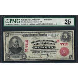 1902 $5 National Bank of St. Louis, MO CH# 587 National Currency Note PMG Very F