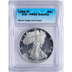 1995-W $1 American Silver Eagle Proof Coin ICG PR60 Details