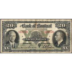 1935 $20 The Bank of Montreal Canada Note