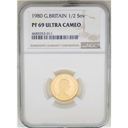 1980 Great Britain 1/2 Sovereign Gold Coin NGC PF69 Ultra Cameo