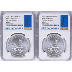 Lot of (2) 2018 South Africa Krugerrand Silver Coins NGC MS69 First Day of Issue