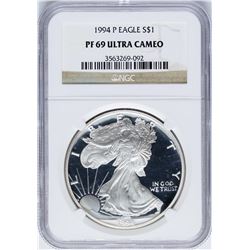 1994-P $1 Proof American Silver Eagle Coin NGC PF69 Ultra Cameo