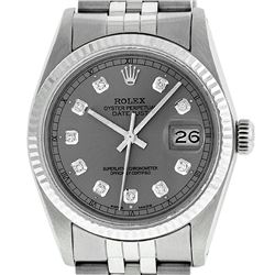 Rolex Men's Stainless Slate Grey Diamond 36MM Datejust Wristwatch