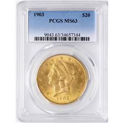 1903 $20 Liberty Head Double Eagle Gold Coin PCGS MS63