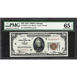 1929 $20 Federal Reserve Bank Note Chicago Fr.1870-G PMG Gem Uncirculated 65EPQ