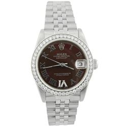 Rolex Ladies Datejust Stainless Steel 31mm Chotolate Roman Diamond Dial Watch