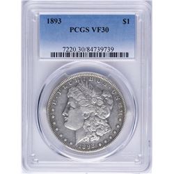 1893 $1 Morgan Silver Dollar Coin PCGS VF30