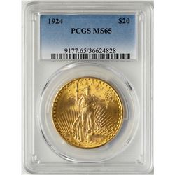 1924 $20 St. Gaudens Double Eagle Gold Coin PCGS MS65