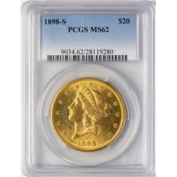 1898-S $20 Liberty Head Double Eagle Gold Coin PCGS MS62