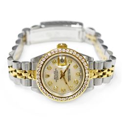 Rolex Ladies Datejust 18KT Yellow Gold & Steel 26mm MOP Diamond Dial Watch