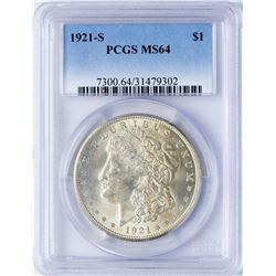 1921-S $1 Morgan Silver Dollar Coin PCGS MS64