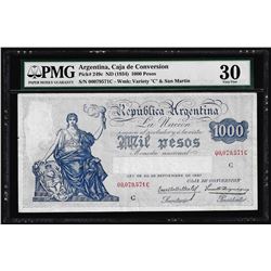 1934 Argentina 1000 Pesos Caja de Conversion Bank Note PMG Very Fine 30