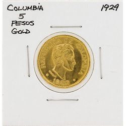 1929 Columbia 5 Pesos Gold Coin