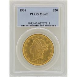 1904 $20 Liberty Head Double Eagle Gold Coin PCGS MS62