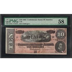 1864 $10 Confederate States of America Note T-68 PMG Choice About Uncirculated 5