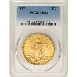 1924 $20 St. Gaudens Double Eagle Gold Coin PCGS MS64