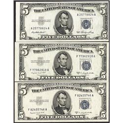 Lot of (3) 1953 $5 Silver Certificate Notes